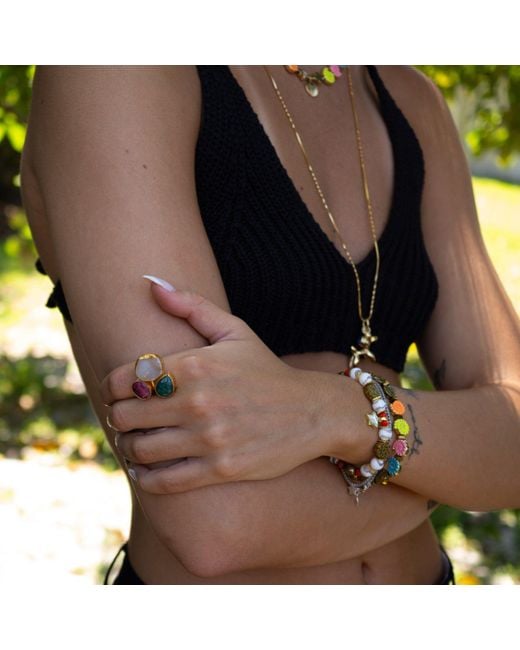 Ebru Jewelry Multicolor Divine Earth Triple Adjustable Gemstone Ring