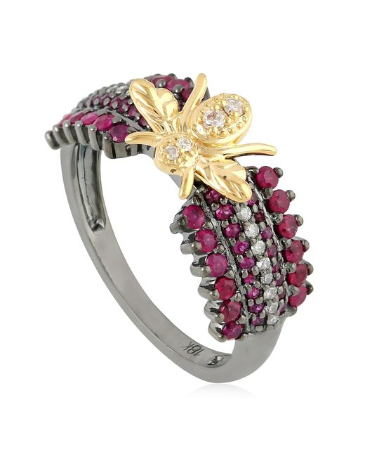 Artisan Metallic Ruby, Diamond And Bee Motif Statement Ring