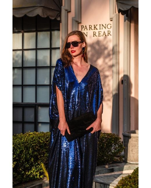 Jennafer Grace Blue Night Sapphire Sequin Caftan Kaftan Dress