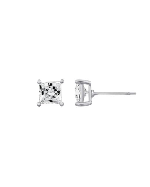 Diamonbliss Metallic Embellished Swarovski Stone Platinum Plated Sterling Solitaire Princess Cut Earrings Two Carat