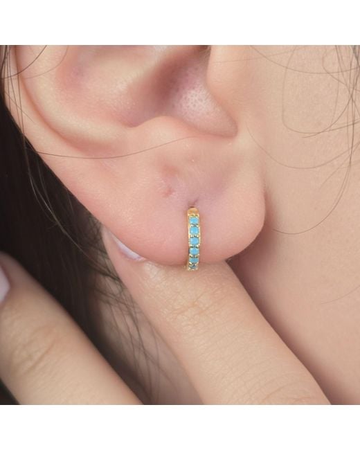 Harfi Blue December Birthstone Huggie Plated Hoop Earrings