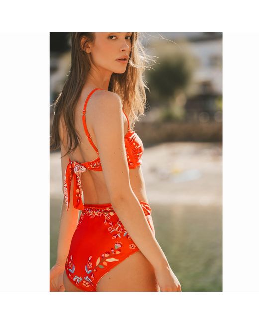 Jessie Zhao New York Red Scarlet Bloom Reversible Bikini Bottom