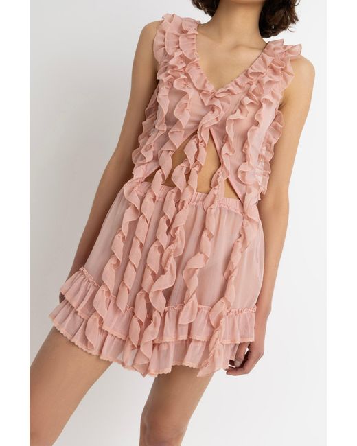 Amy Lynn Pink Paola Ruffle Chiffon Top