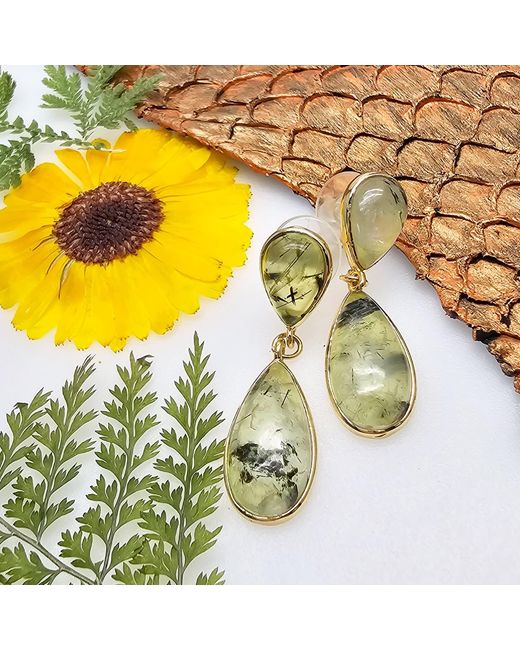 Farra Green Teardrop Prehnite Drop Earrings