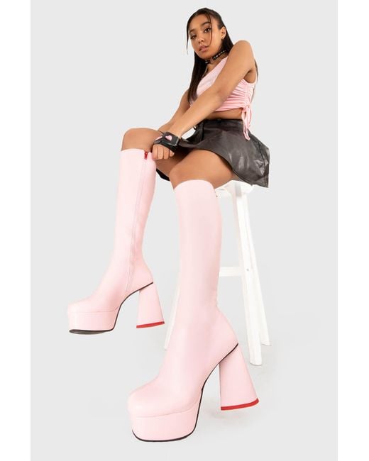 Lamoda Sweet Talker Platform Knee High Boots In Pink
