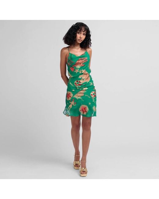 GeeGee Collection Green Circus Silk Slip Dress