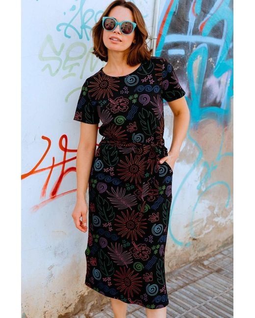 Sugarhill Black Flissy Jersey Midi Dress, Island Fiesta