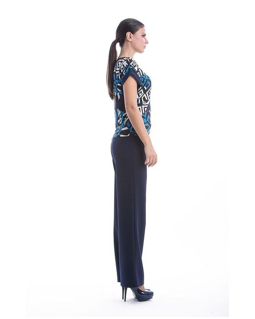 Conquista Blue Sleeveless Print Top