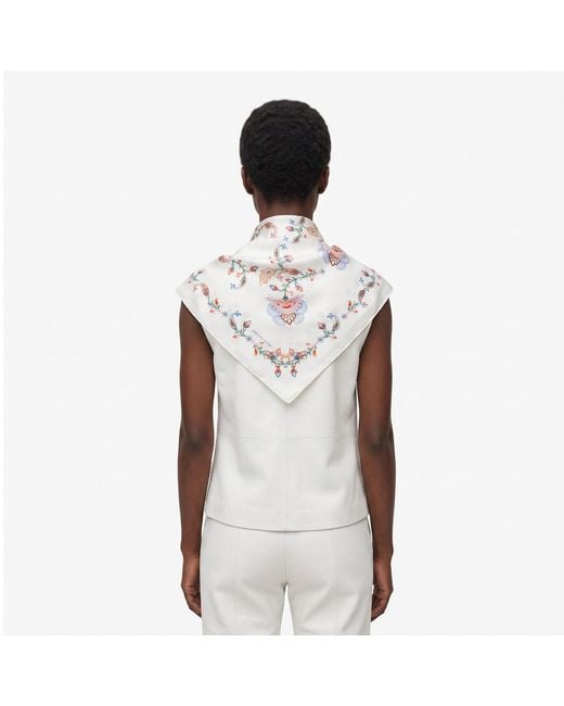 Jessie Zhao New York White Dawn Garden Double Sided Silk Scarf
