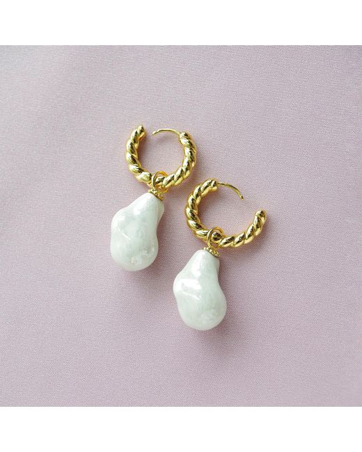 POPORCELAIN Metallic Porcelain Baroque Pearl Hoop Earrings