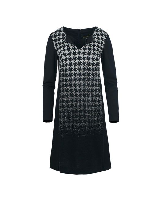 Conquista Black Straight Jacquard Detail Long Sleeve Knit Dress