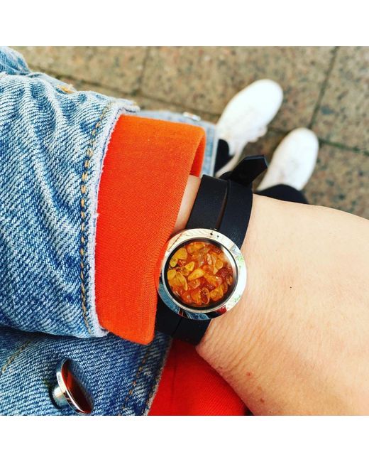 My Little Nature Blue Sustainable Leather Bracelet With Natural Amber – Designer Jewelry