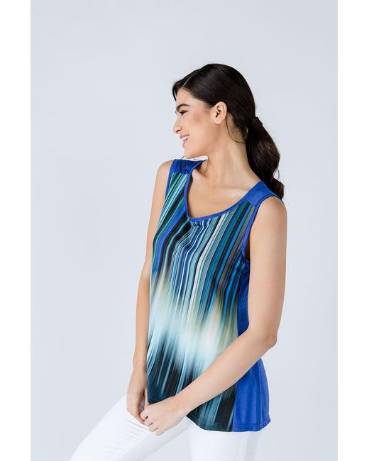 Conquista Blue Gradient Stripe A-Line Sleeveless Top