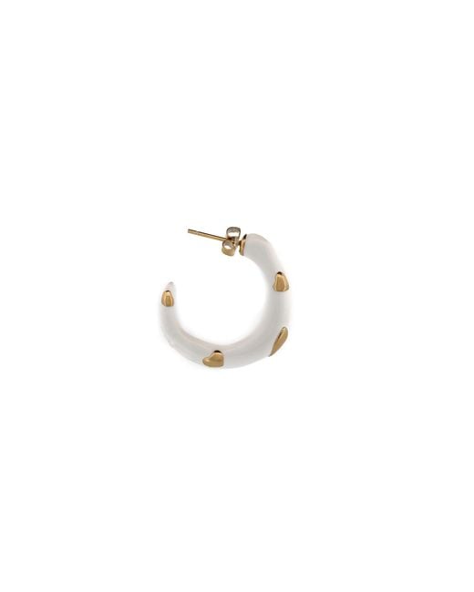 Ebru Jewelry Metallic White Enamel Gold Heart Hoop Earrings