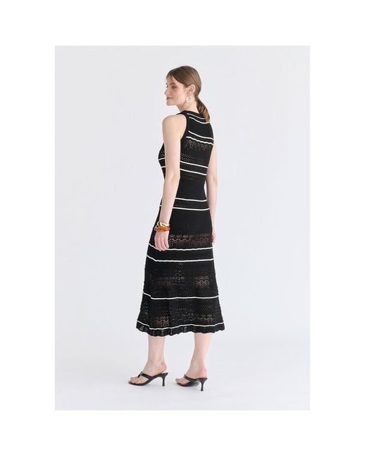 Paisie Black Contrast Detail Pointelle Knitted Dress