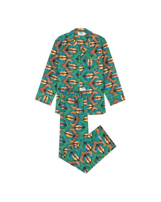 Ohema Ohene Green African Print Pyjamas Ls- Feather