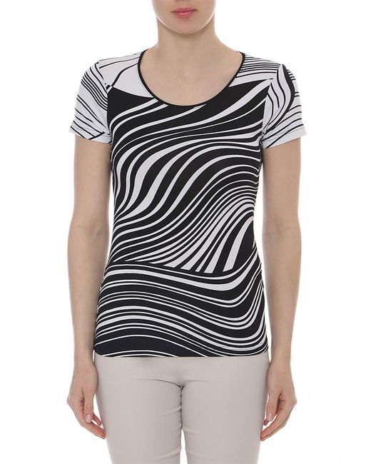 Conquista Black Round Neck Print Top