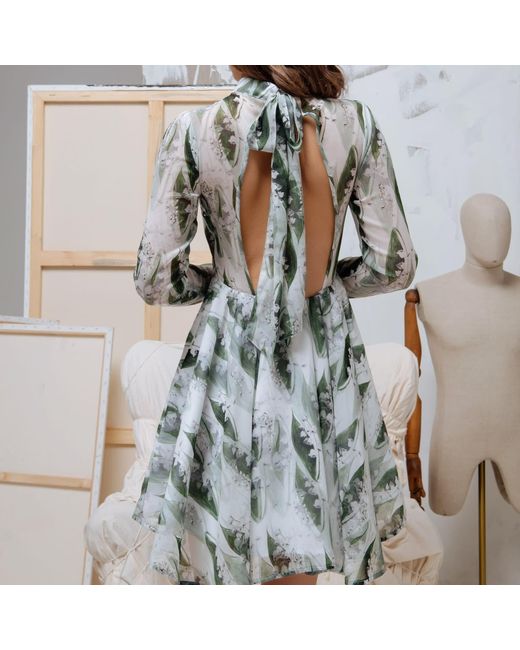 RainSisters Green Backless Dress With Floral Print: Lily Of The Valley