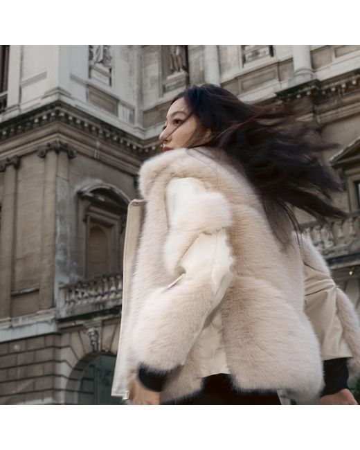 Jiaying Wang Wjy Studio London Gray Neutrals Galaxy Jacket Coat Faux Fur Eco-Friendly Leather Zipper