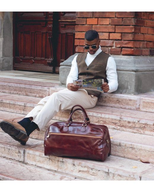 Time Resistance Brown Leather Duffel Bag for men