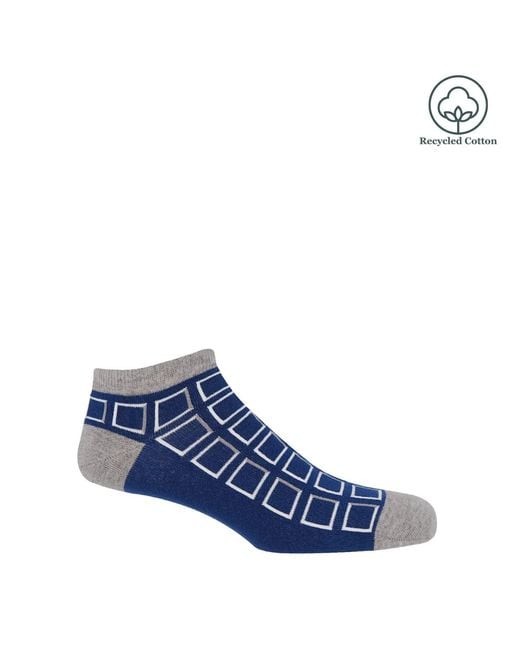 Peper Harow - Made in England Blue Cube & Polka Denim Trainer Socks Bundle for men