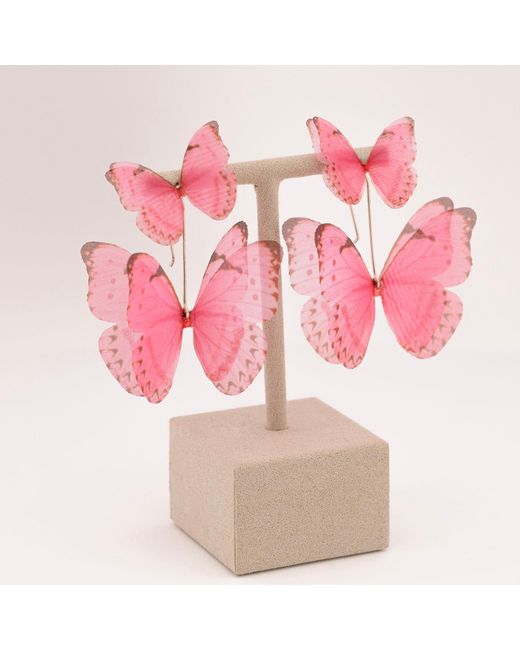 Oana Savu Pink Hot Silk Butterfly Earrings Sterling Fairy Jewelry