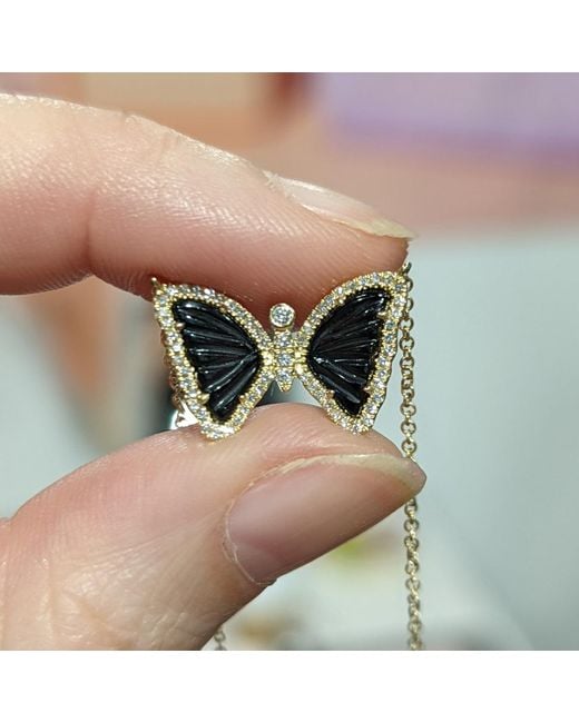 KAMARIA Metallic Mini Onyx Butterfly Necklace With Diamonds