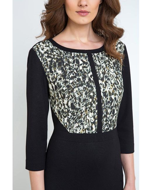 Conquista Black Straight Dress With Animal Print Detail