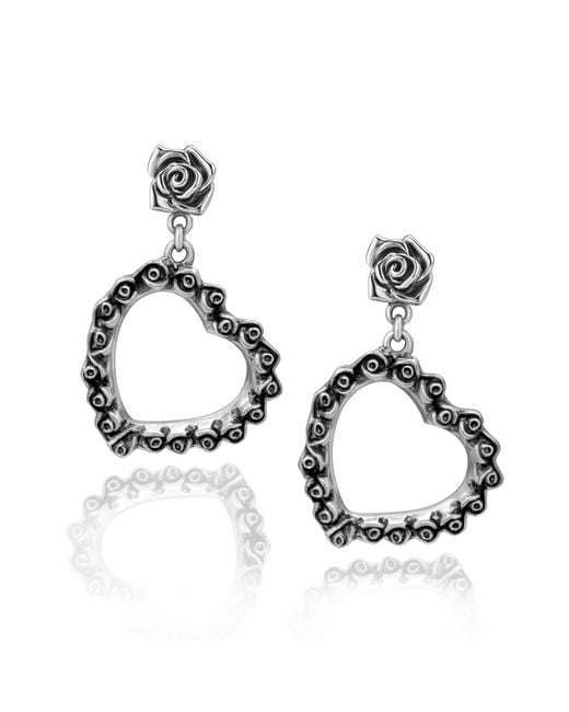Unaloe Metallic Large Love Sterling Heart And Rose Drop Earrings – Earrings For – Jewelry For