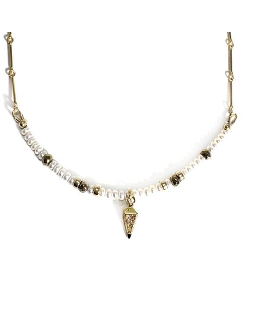 Rachel Nathan Metallic Pearl & Pyrite & Bar Chain With Art Deco Drop Necklace