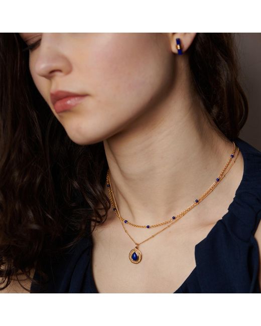 Janus Edinburgh Metallic Ba Lapis Beaded Vermeil Short Chain Necklace