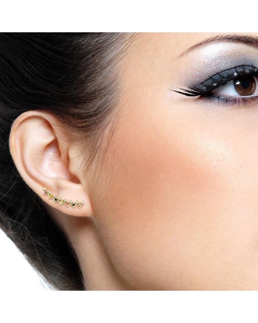 Artisan Metallic Multi-Color Sapphire & Diamond Ear Climber Earrings