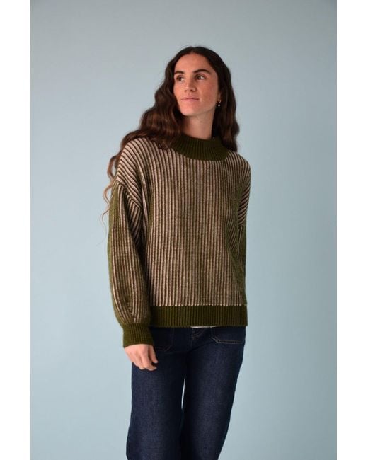 Mind Traveler Green Khaki & Striped Knit Emma Jumper