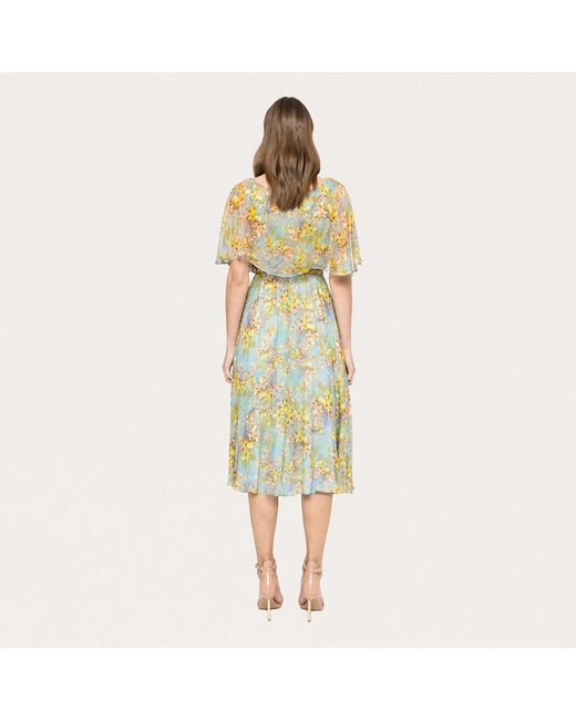 Nissa Green Ruffled Silk Midi Dress Floral-Print