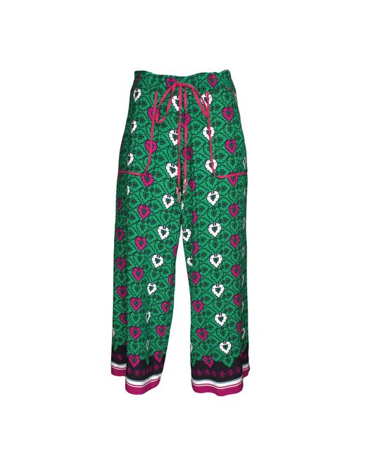 Lalipop Design Green Cropped Wide-leg Printed Viscose Pants
