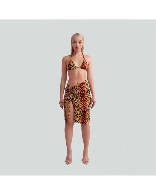 Maui X Lolita Brown Tora Tiger Print Drawstring Swim Skirt Cover Up