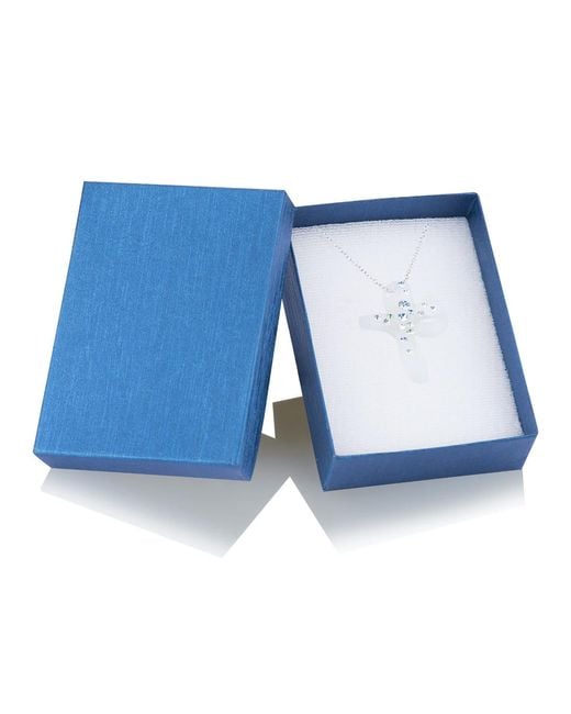 Gold & Honey White Ice Blue Bubble Cross With Swarovski Crystals