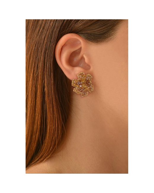 Lavish by Tricia Milaneze Brown / Neutrals Amber & Gold Aster Posts Handmade Crochet Earrings