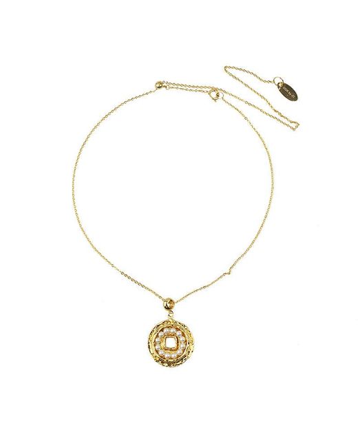 Aurozia Metallic Pearls Of Fortune Coin Plated Pearl Pendant Necklace
