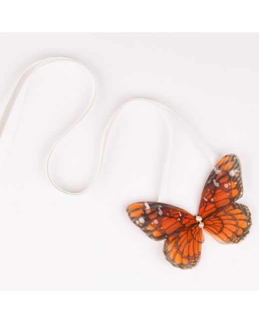 Oana Savu White Monarch Butterfly Ribbon Tie Choker Necklace Ribbon