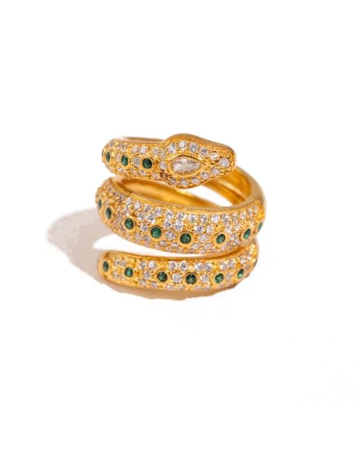 Ebru Jewelry Metallic Mystic Serpent Emerald & Diamond Triple Wrap Ring