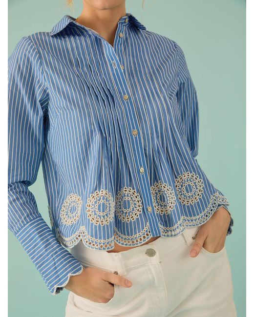 Rose & Nancy Blue Leonie Embroidery Hem Stripe Shirt
