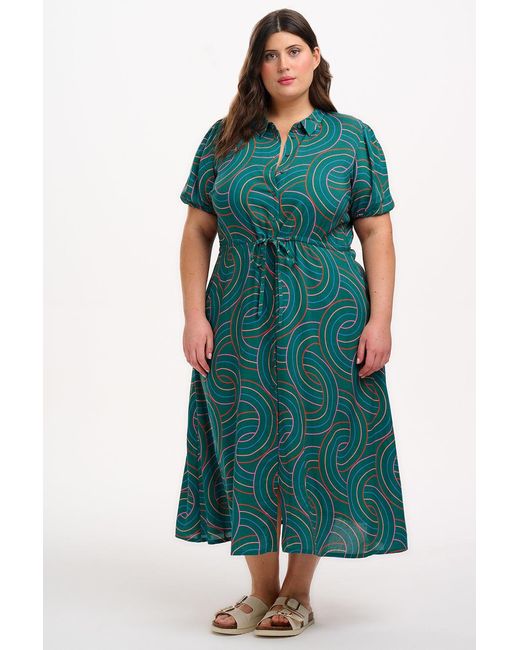 Sugarhill Green Cassandra Midi Shirt Dress Concentric Circles