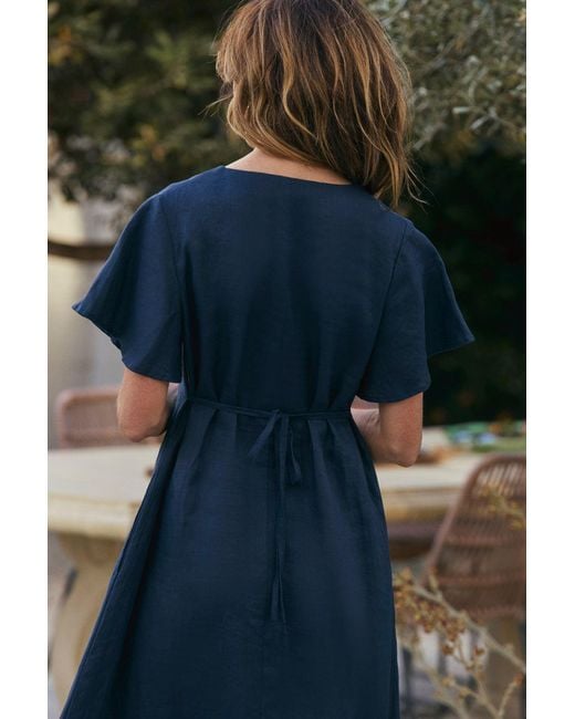 Adrift Clothing Blue Tatum Linen Flutter Sleeve Dress