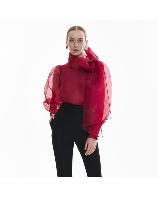 Lita Couture Red Sheer Organza-Silk Blouse
