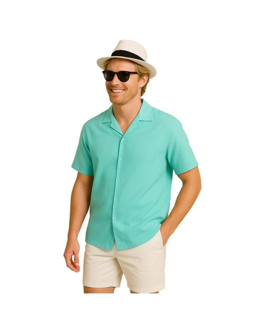 DAVID WEJ Green Hugo Linen Cuban Collar Shirt for men