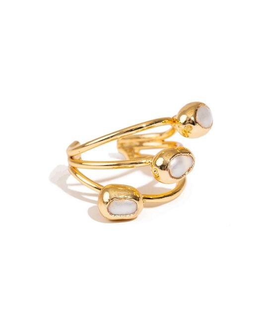 Ebru Jewelry Metallic Trio Pearl Harmony Adjustable Ring