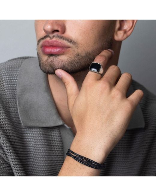 Nialaya Multicolor Gentlemen's Signet Ring With Onyx for men