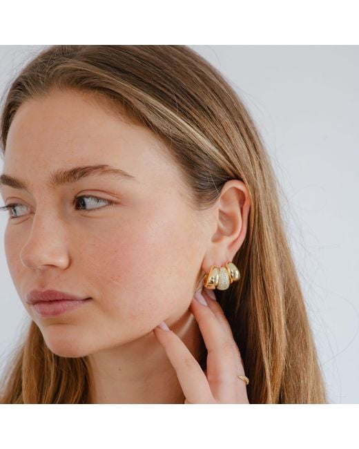 Nazzar Metallic Puffy Pave Dome Hoop Earrings