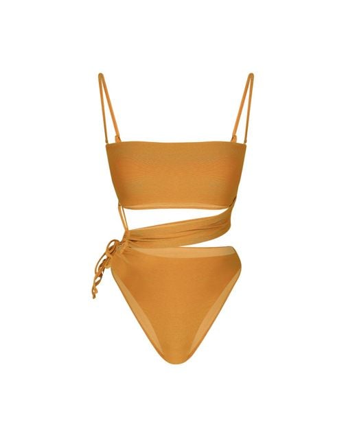 Mahogany Coast Swim Metallic Amour Side-Tie Bandeau Swimsuit